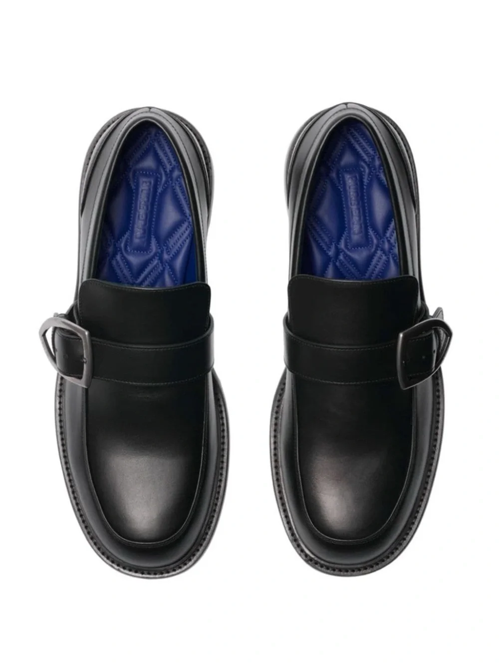 Burberry Black Leather Buckle Monk Strap Loafers with Blue Insole